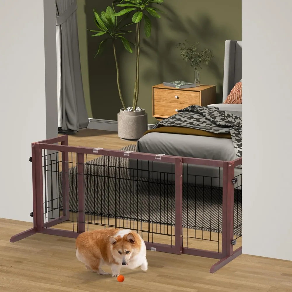 Extra Wide, Free Standing Pet Gates for Doorway, Stairs, Wooden