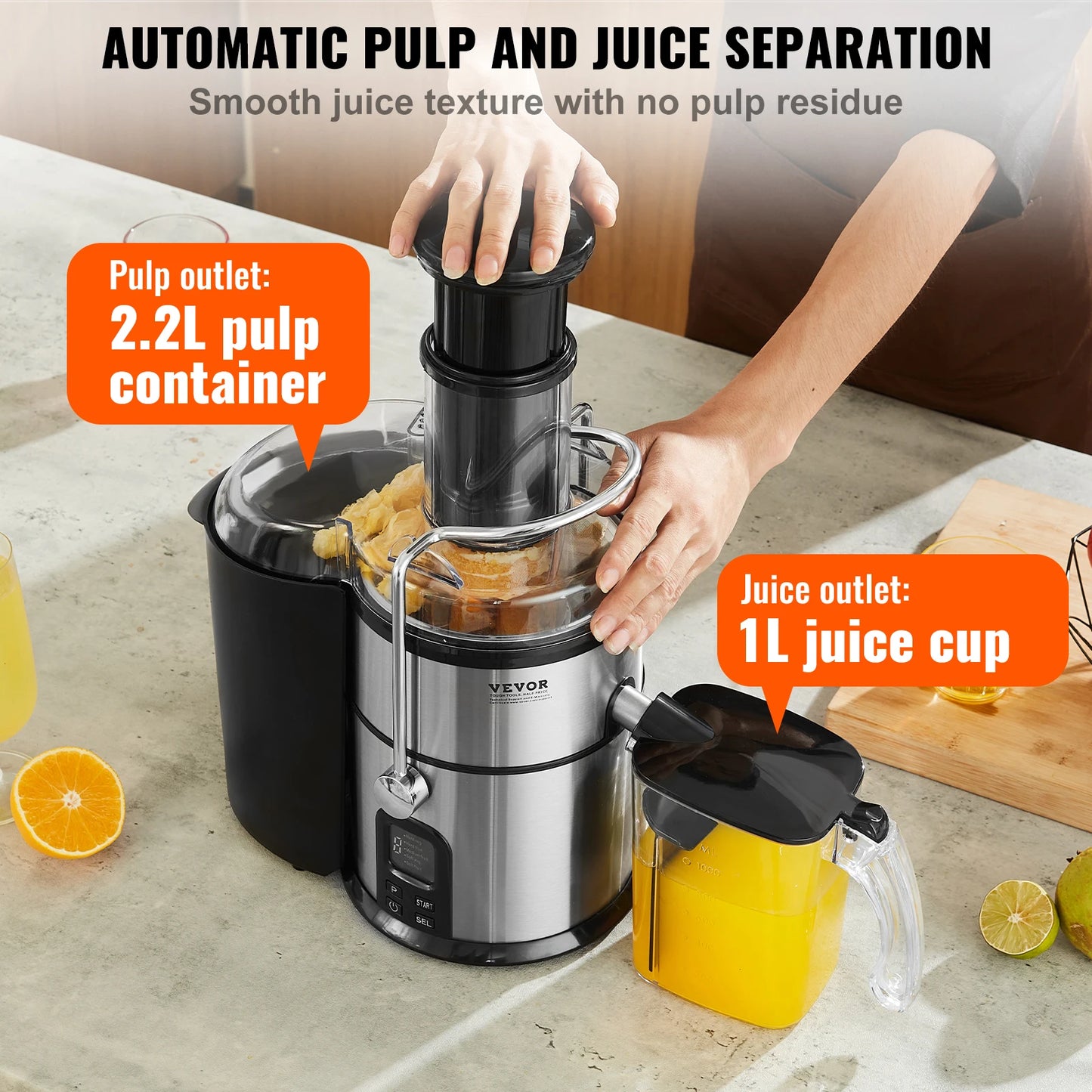 VEVOR Juicer Machine 850W Motor Centrifugal Juice Extractor Easy Clean