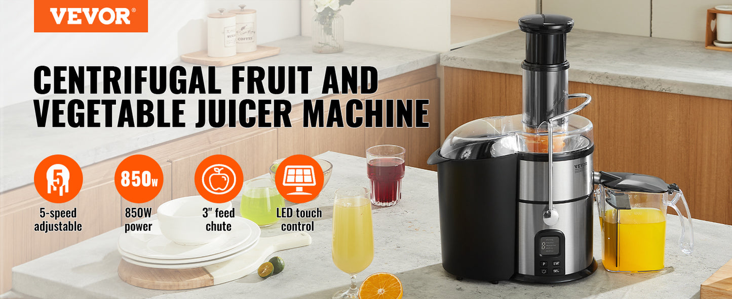 VEVOR Juicer Machine 850W Motor Centrifugal Juice Extractor Easy Clean